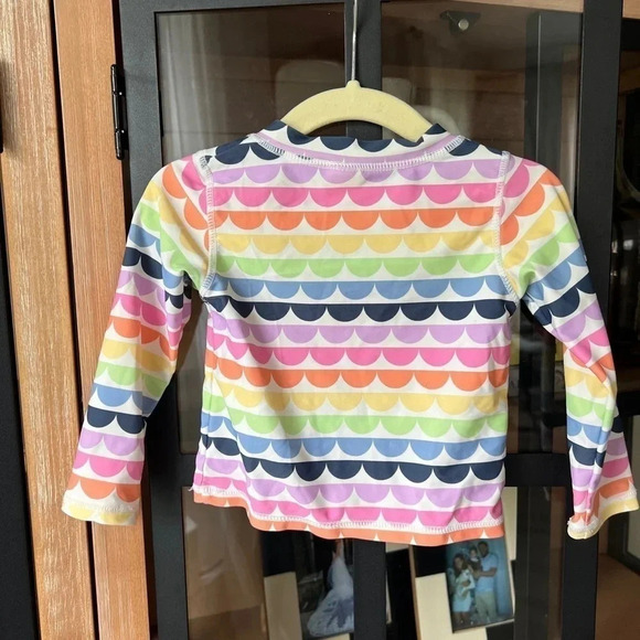Ruffle Butts rashguard toddler girl scalloped rainbow long sleeve swimsuit top - Picture 5 of 5